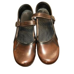 Sanita Brown Leather Mary Jane Clogs - Womens Size 37